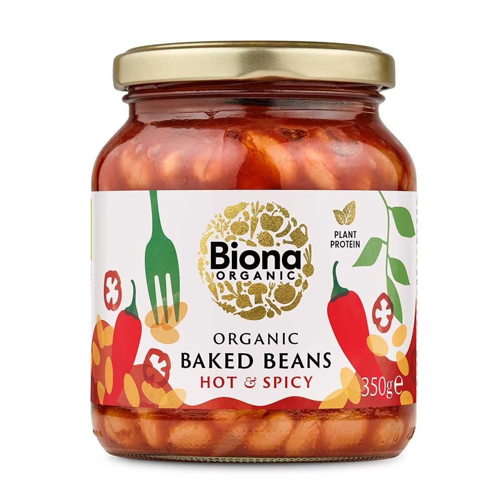Organic Baked Beans Hot & Spicy Biona 6x350g Organic Baked Beans Hot & Spicy Biona 6x350g