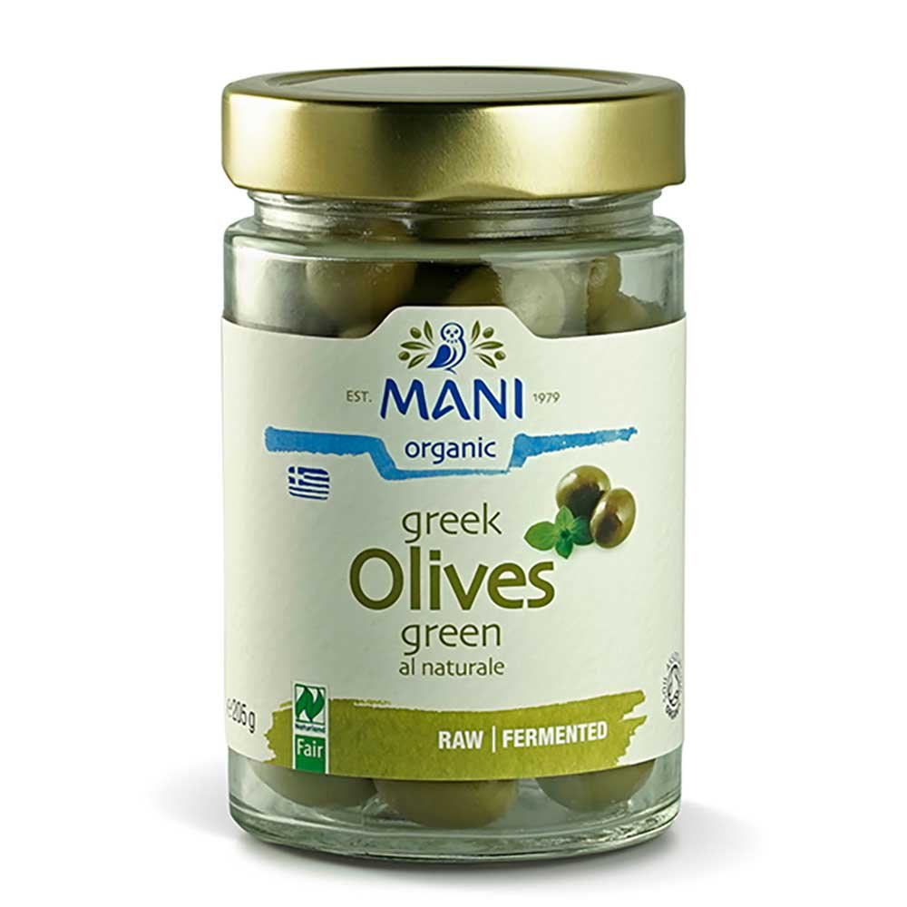 Organic Green Olives - vacuum preserved Mani 205g Organic Green Olives - vacuum preserved Mani 205g