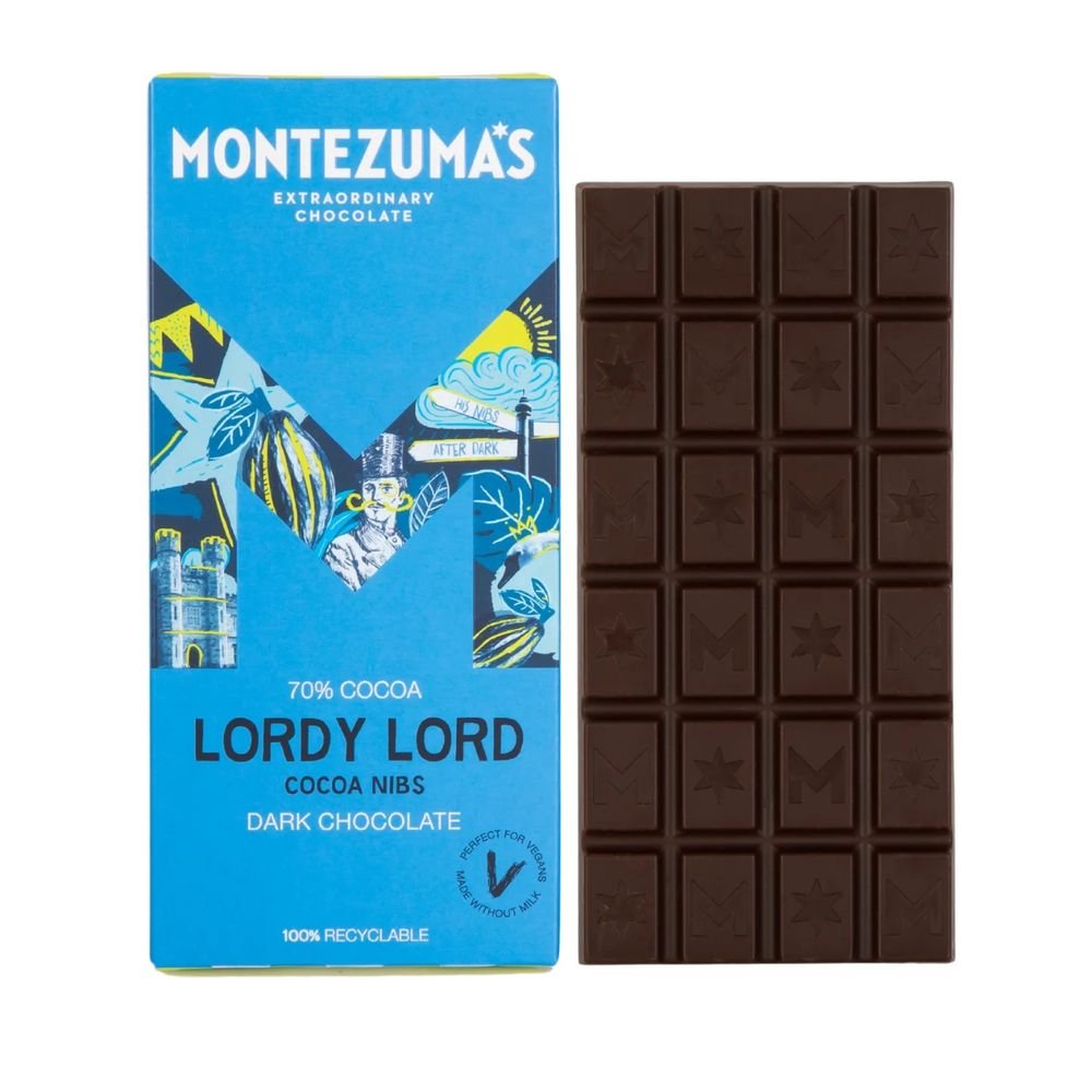 Lordy Lord - Dark with Cocoa Nibs Montezuma 12x90g Lordy Lord - Dark with Cocoa Nibs Montezuma 12x90g