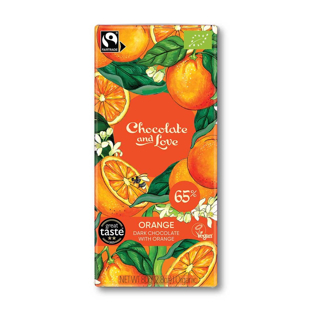 Organic Orange - Dark Chocolate 65% Chocolate and Love 14x80g Organic Orange - Dark Chocolate 65% Chocolate and Love 14x80g