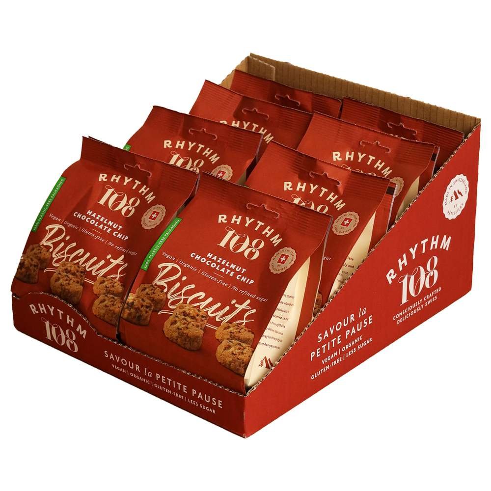 Organic Hazelnut Chocolate Chip Share Bag Rhythm 108 8x135g Organic Hazelnut Chocolate Chip Share Bag Rhythm 108 8x135g