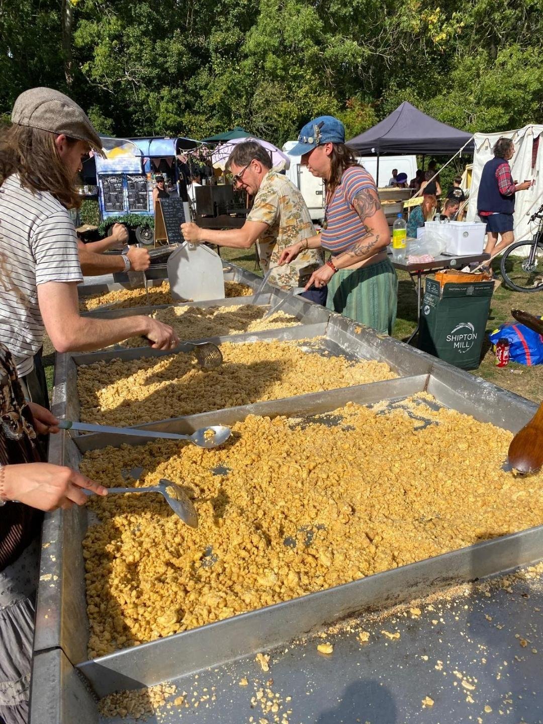 The finished world's biggest apple crumble ready to be served at Ferally Good Festival