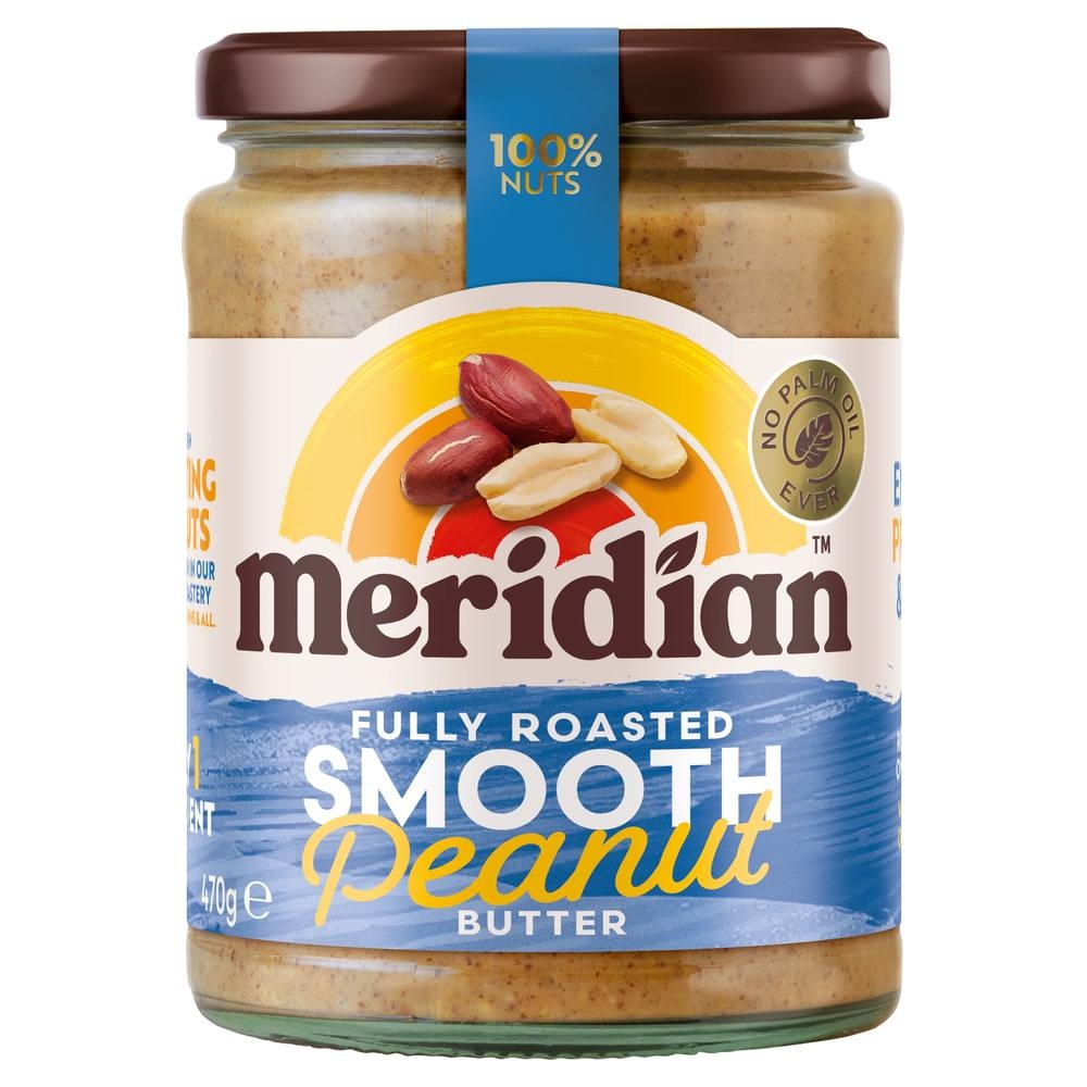 Peanut Butter Smooth 100% - glass Meridian 6x470g
