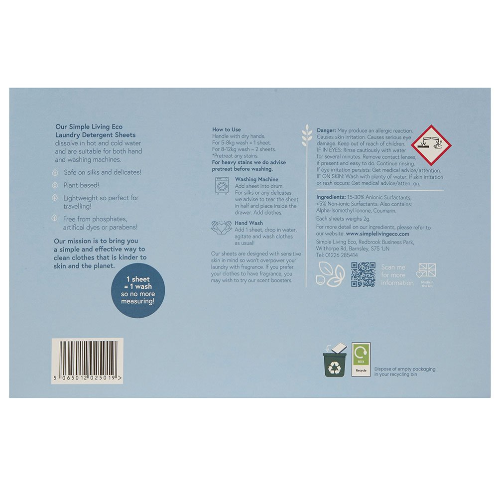 Laundry Detergent Sheet - No Fragrance - 32 sheets Simple Li