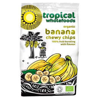 Organic Sun-dried Chewy Banana Chips Tropical Wholefoods 6x150g Organic Sun-dried Chewy Banana Chips Tropical Wholefoods 6x150g