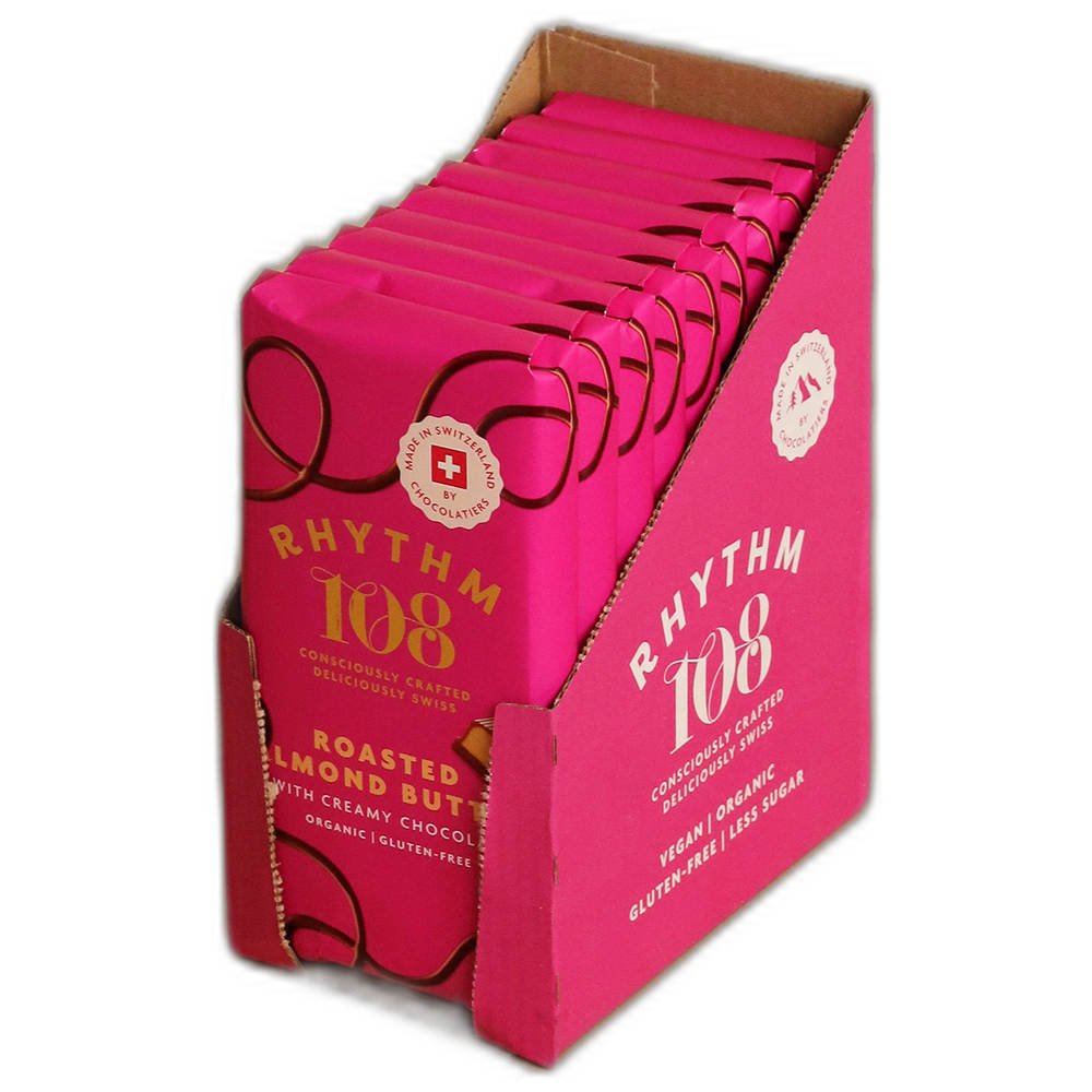 Organic Roasted Almond Butter Filled M*lk Chocolate Tablet Rhythm 108 9x100g
