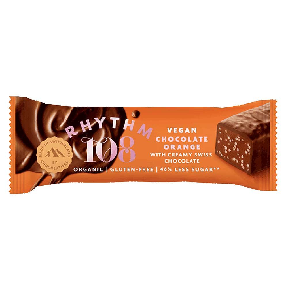 Organic Chocolate Orange Swiss Dark Chocolate Bar Rhythm 108