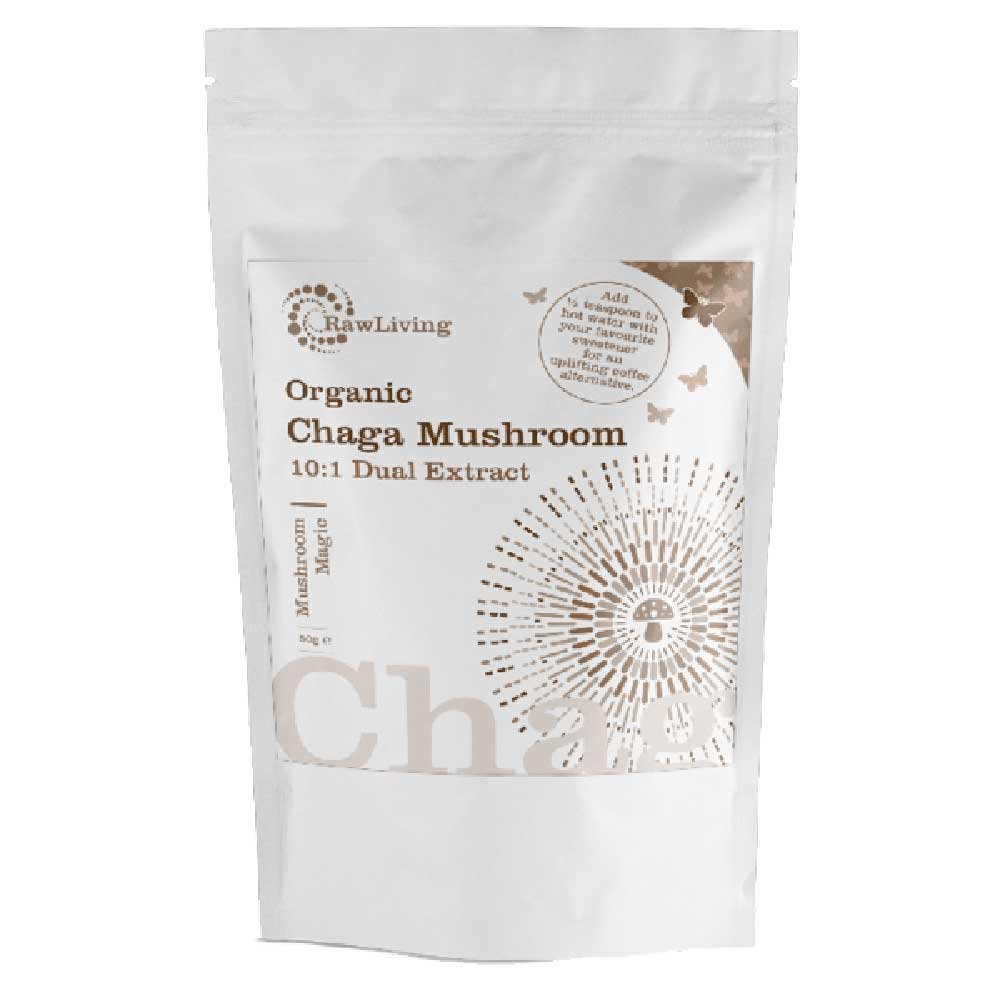 Organic Chaga Mushroom 10:1 Dual Extract - pouch Raw Living 