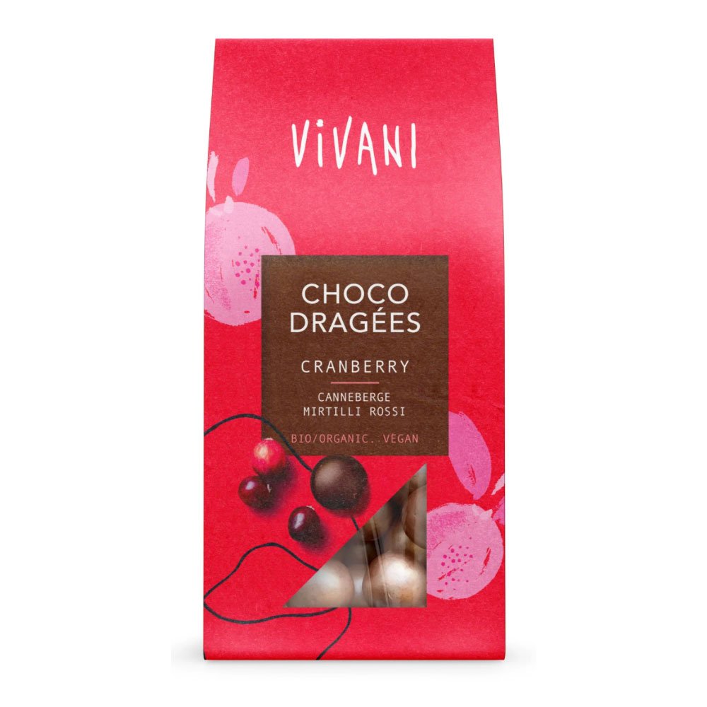 Organic Choco Dragées Cranberry Vivani 8x75g Organic Choco Dragées Cranberry Vivani 8x75g