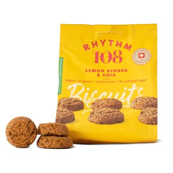 Organic Lemon Ginger & Chia Biscuit Share Bag Rhythm 108 8x135g Organic Lemon Ginger & Chia Biscuit Share Bag Rhythm 108 8x135g