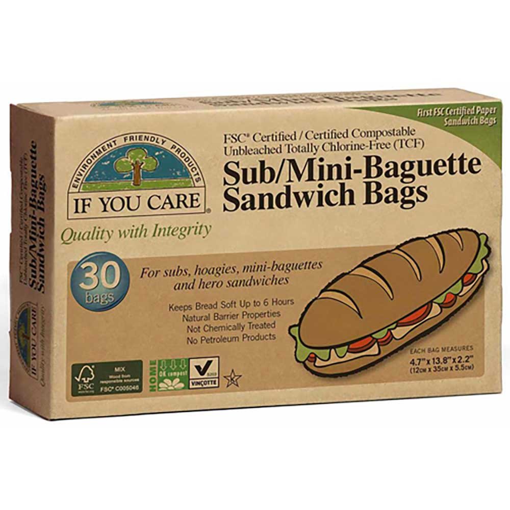 Sub/Mini Baguette Sandwich Bags - Paper If You Care 30pack