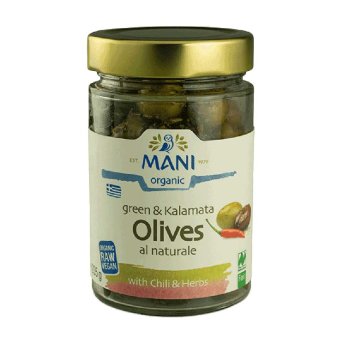 Organic Green & Kalamata Olives with Chilli - vacuum preserv