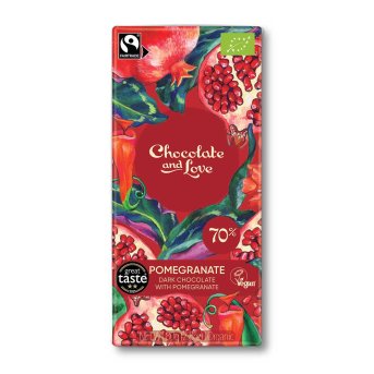 Organic Pomegranate - Dark Chocolate 70% Chocolate and Love 14x80g Organic Pomegranate - Dark Chocolate 70% Chocolate and Love 14x80g