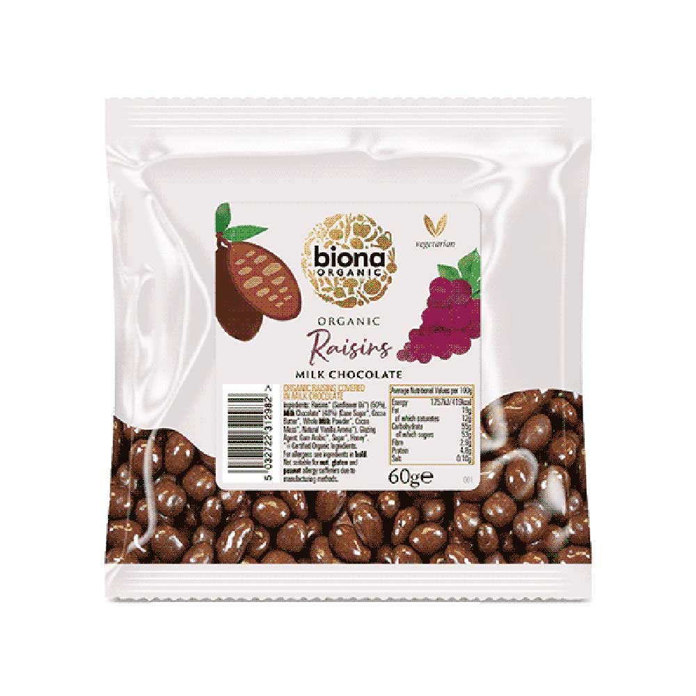 Organic Milk Chocolate covered Raisins Biona 60g Organic Milk Chocolate covered Raisins Biona 60g