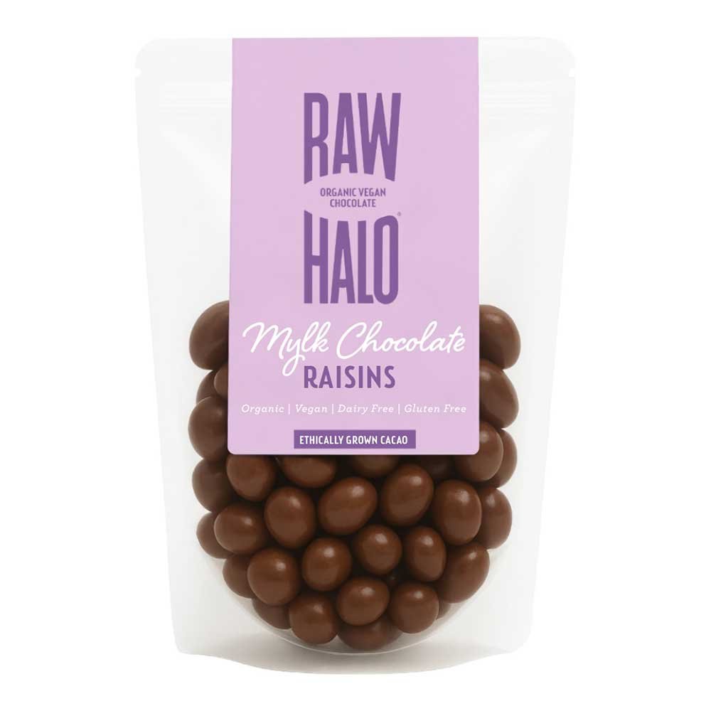 Organic Mylk Chocolate Covered Raisins Raw Halo 10x85g