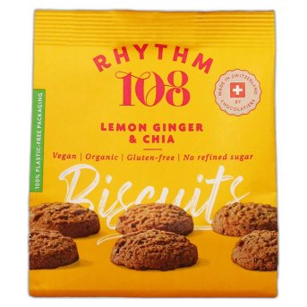 Organic Lemon Ginger & Chia Biscuit Share Bag Rhythm 108 8x135g Organic Lemon Ginger & Chia Biscuit Share Bag Rhythm 108 8x135g