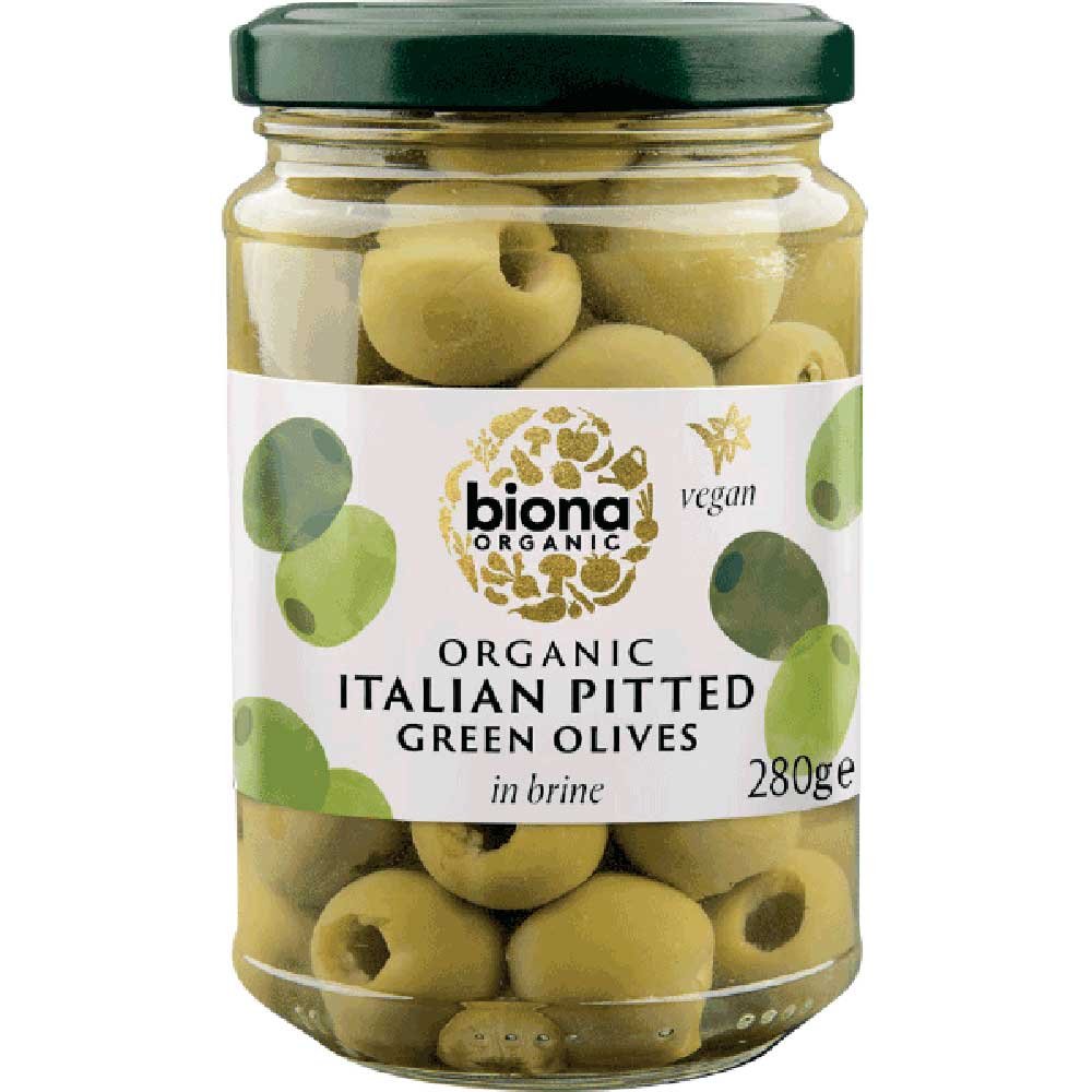 Organic Italian Pitted Green Olives - in brine Biona 280g