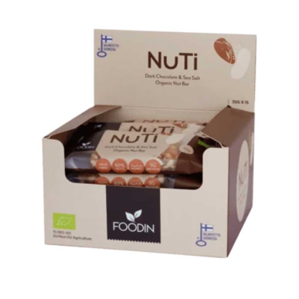 Organic NuTi Dark Chocolate & Sea Salt Protein Bar Foodin 15x45g Organic NuTi Dark Chocolate & Sea Salt Protein Bar Foodin 15x45g