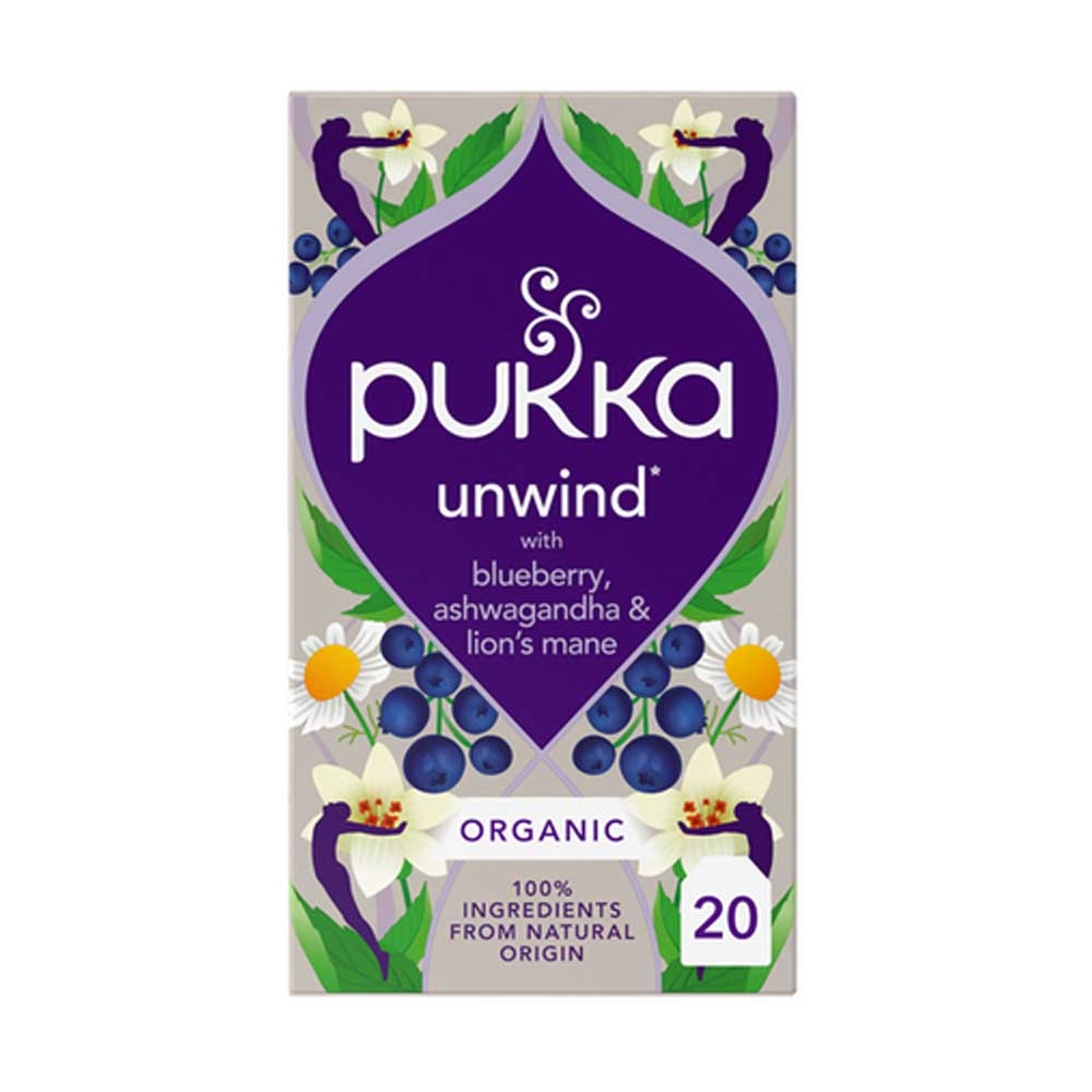Organic Unwind - lion's mane, ashwagandha & blueberry Pukka 4x20bags Organic Unwind - lion's mane, ashwagandha & blueberry Pukka 4x20bags