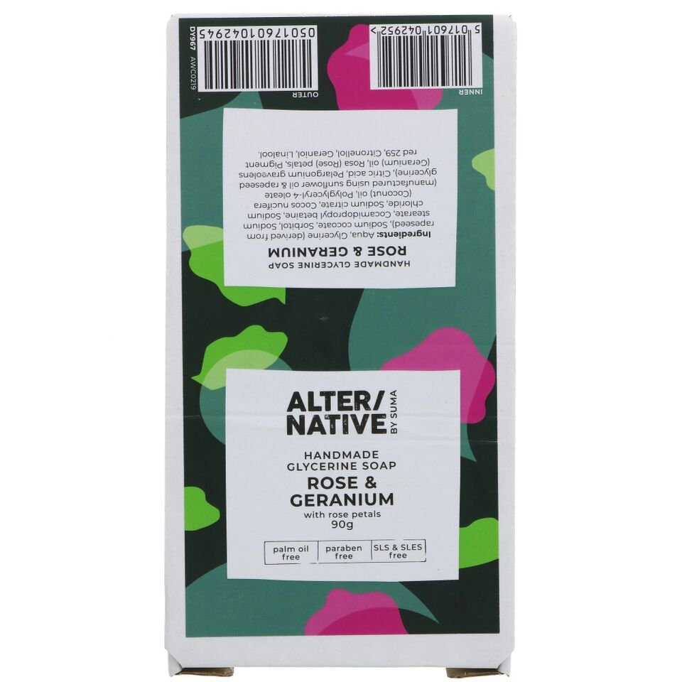 Rose & Geranium Glycerine Soap Alter-Native by Suma 90g Rose & Geranium Glycerine Soap Alter-Native by Suma 90g