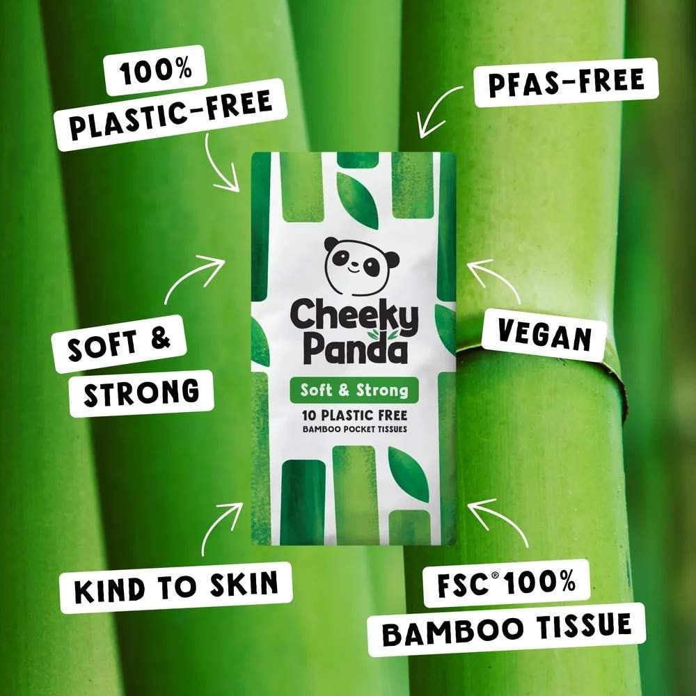 Pocket Tissues - paper wrapped Cheeky Panda 12x8x10