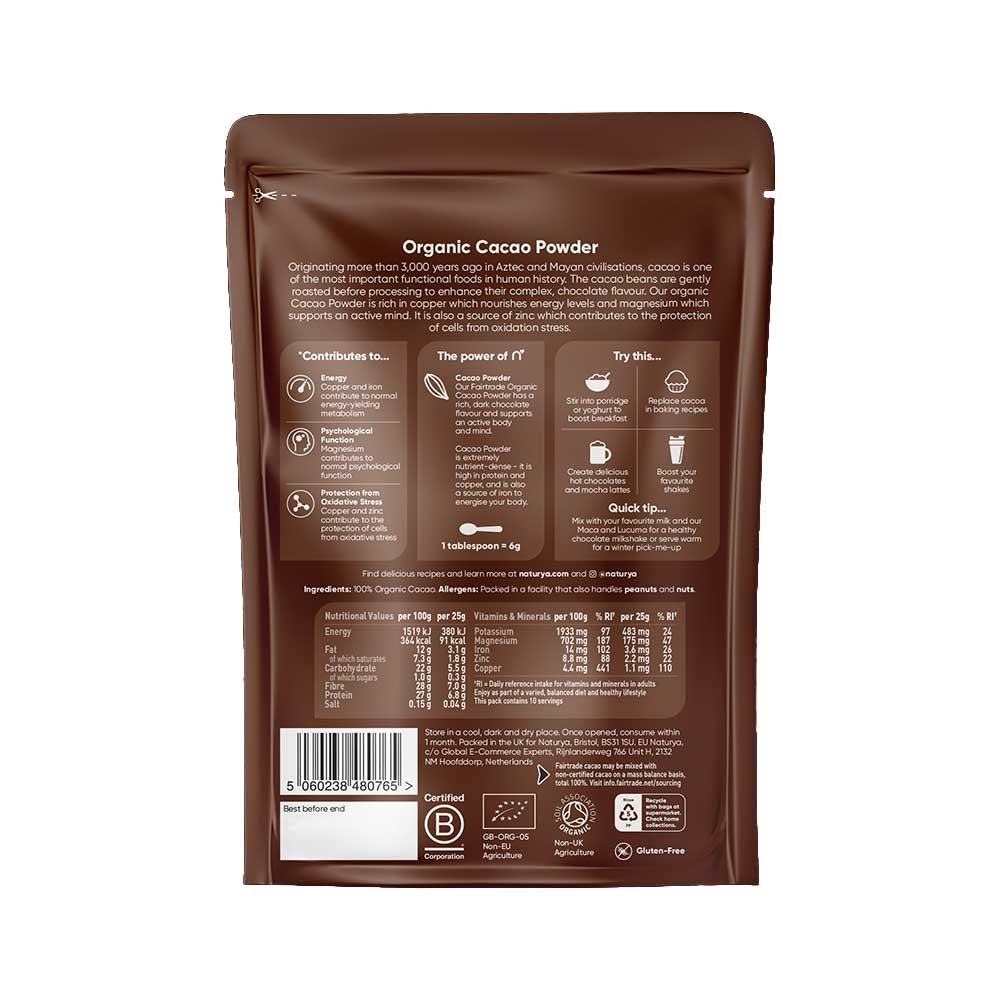 Cacao Powder Single Origin Fairtrade Naturya 1x250g Cacao Powder Single Origin Fairtrade Naturya 1x250g