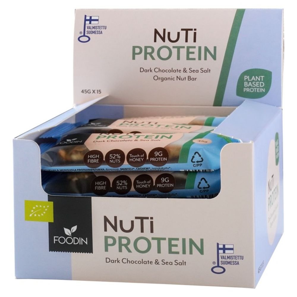 Organic NuTi Dark Chocolate & Sea Salt Protein Bar Foodin 15x45g Organic NuTi Dark Chocolate & Sea Salt Protein Bar Foodin 15x45g