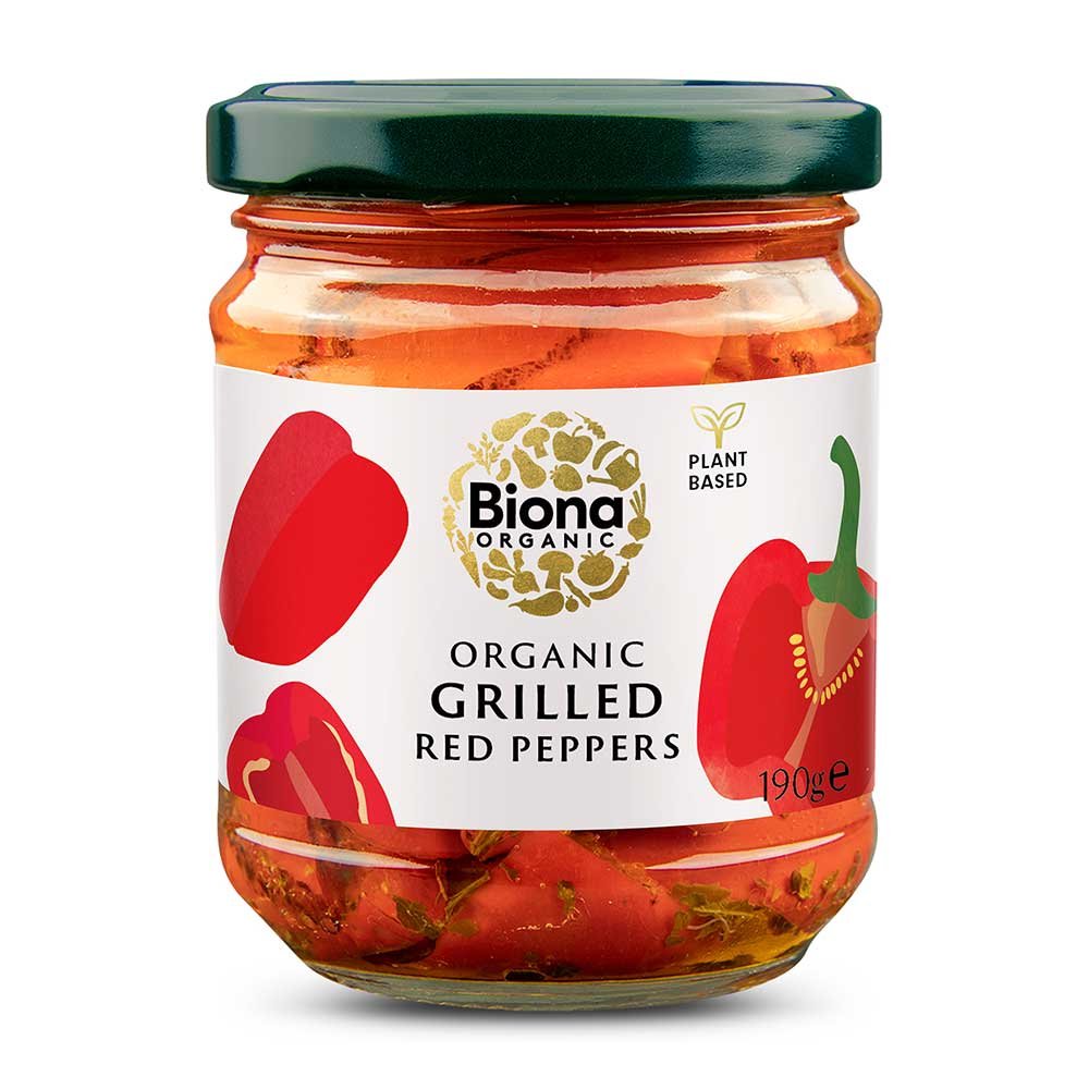 Organic Grilled Red Pepper - in oil Biona 5x190g Organic Grilled Red Pepper - in oil Biona 5x190g