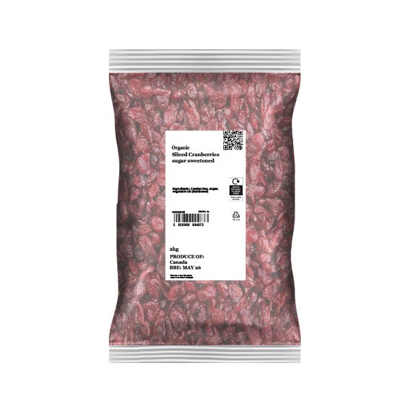 Organic Sliced Cranberries sugar sweetened Infinity Foods 2kg