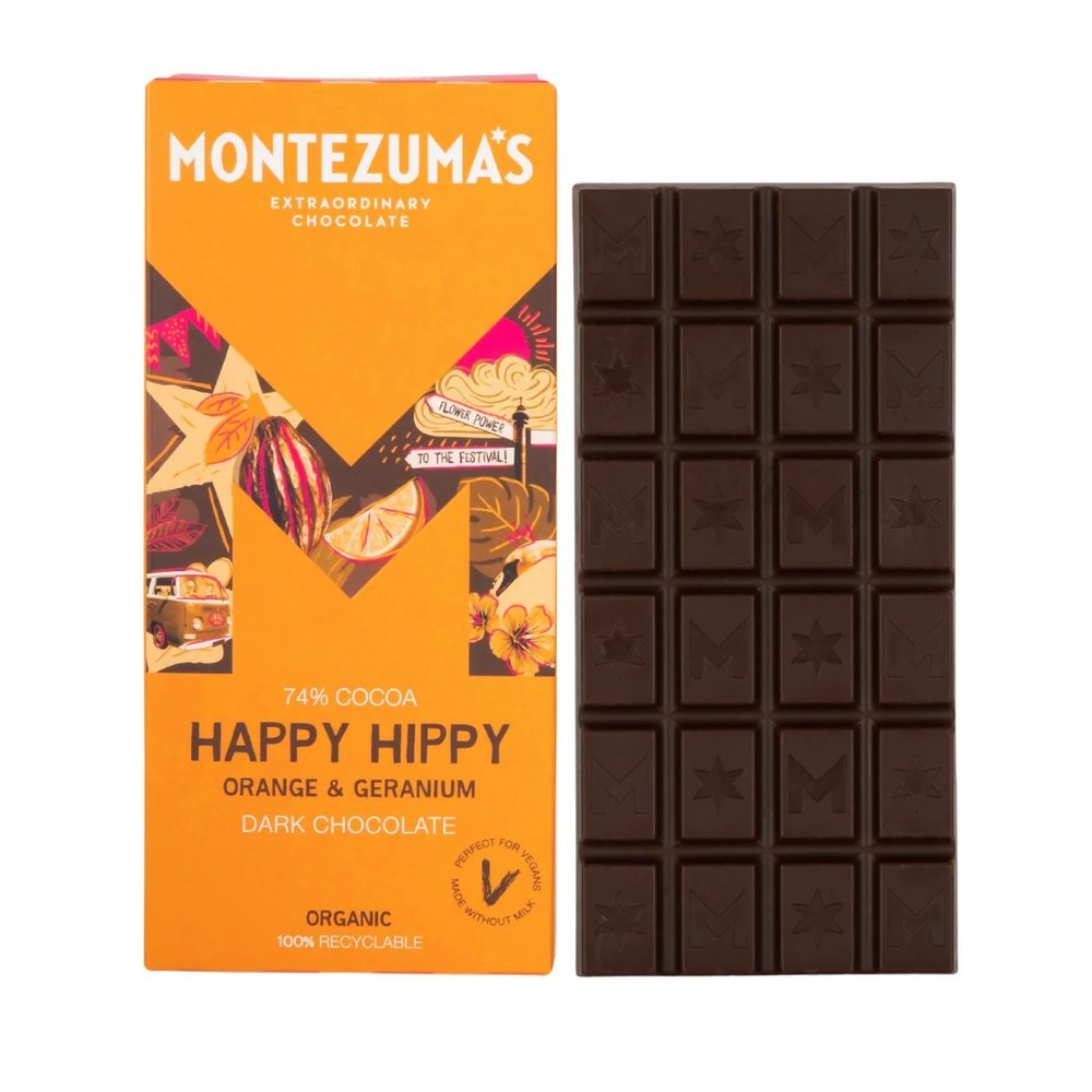 Organic Happy Hippy - Dark Chocolate Orange & Geranium Montezuma 12x90g