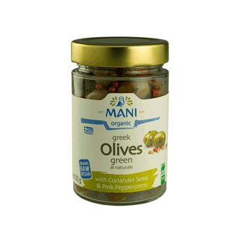 Organic Green Olives with Pink Peppercorns - vacuum preserve Organic Green Olives with Pink Peppercorns - vacuum preserve