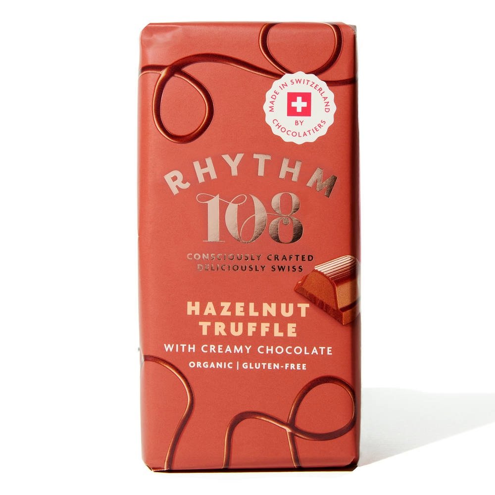 Organic Hazelnut Truffle Filled M*lk Chocolate Tablet Rhythm 108 9x100g Organic Hazelnut Truffle Filled M*lk Chocolate Tablet Rhythm 108 9x100g