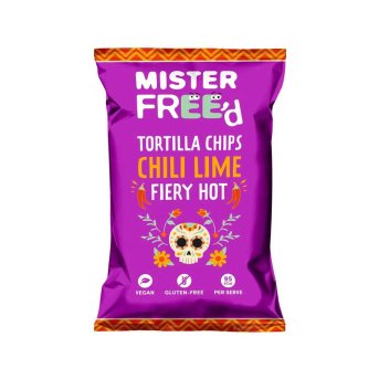 Tortilla Chips Chilli Lime Fiery Hot Mr Free'd 12x135g Tortilla Chips Chilli Lime Fiery Hot Mr Free'd 12x135g