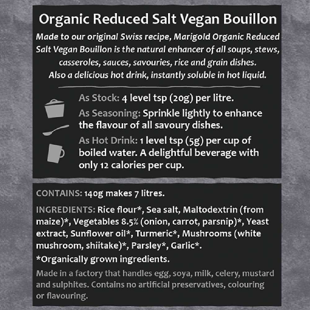 Organic Reduced Salt Vegetable Bouillon - vegan Marigold 140 Organic Reduced Salt Vegetable Bouillon - vegan Marigold 140