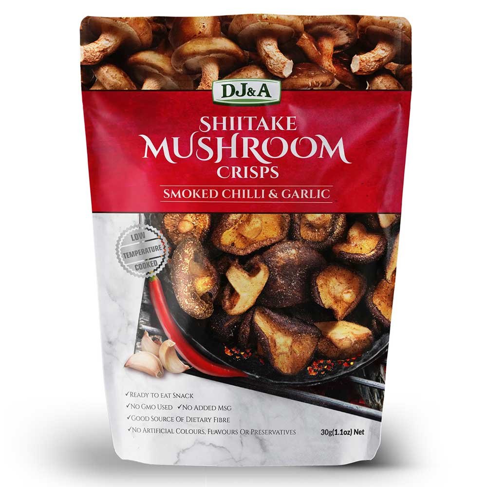 Shiitake Mushroom Crisps Smoked Chilli & Garlic DJ&A 30g Shiitake Mushroom Crisps Smoked Chilli & Garlic DJ&A 30g