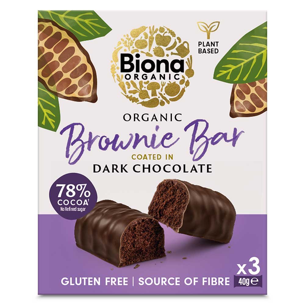 Organic Brownie Bar coated in dark chocolate - multipack Biona 3x40g