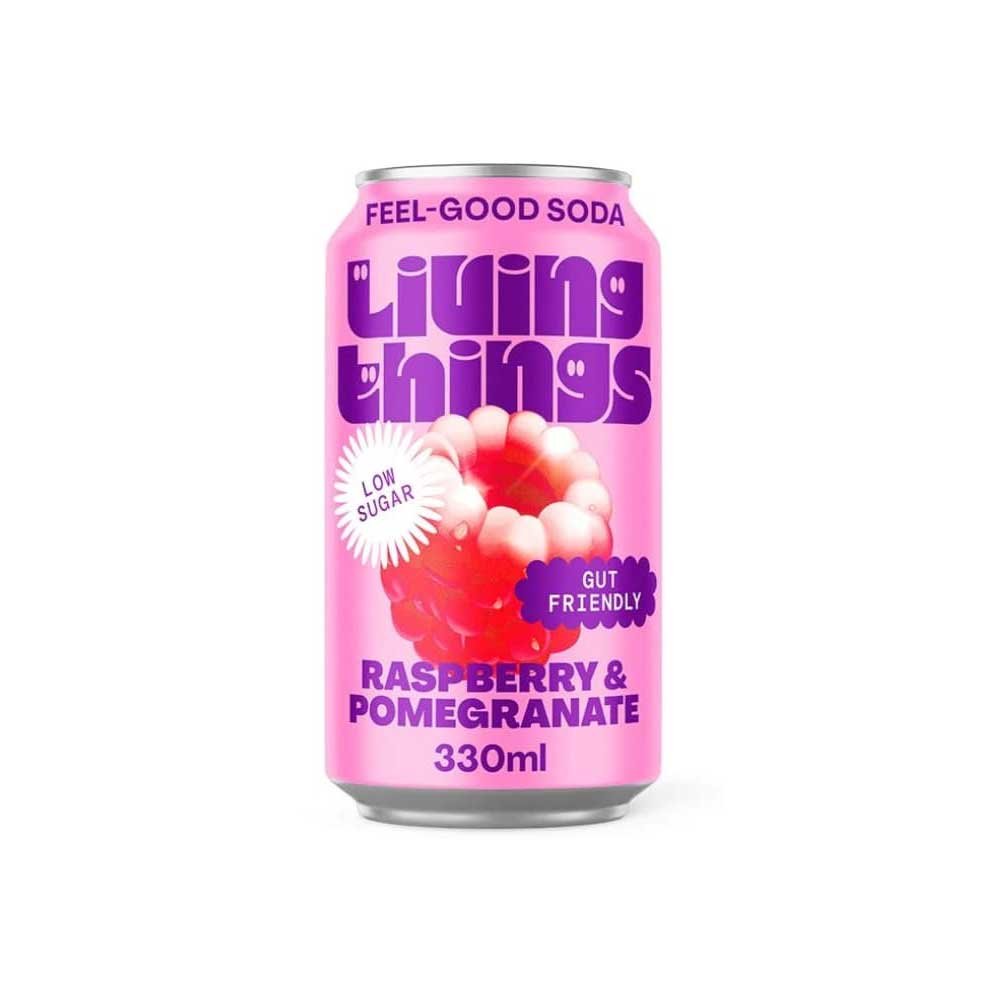 Raspberry & Pomegranate Soda Living Things 12x330ml