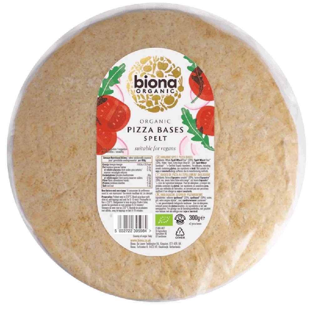 Organic Spelt Pizza Bases - 2 pack Biona 300g Organic Spelt Pizza Bases - 2 pack Biona 300g