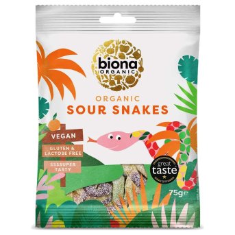 Organic Sour Snakes Biona 10x75g Organic Sour Snakes Biona 10x75g