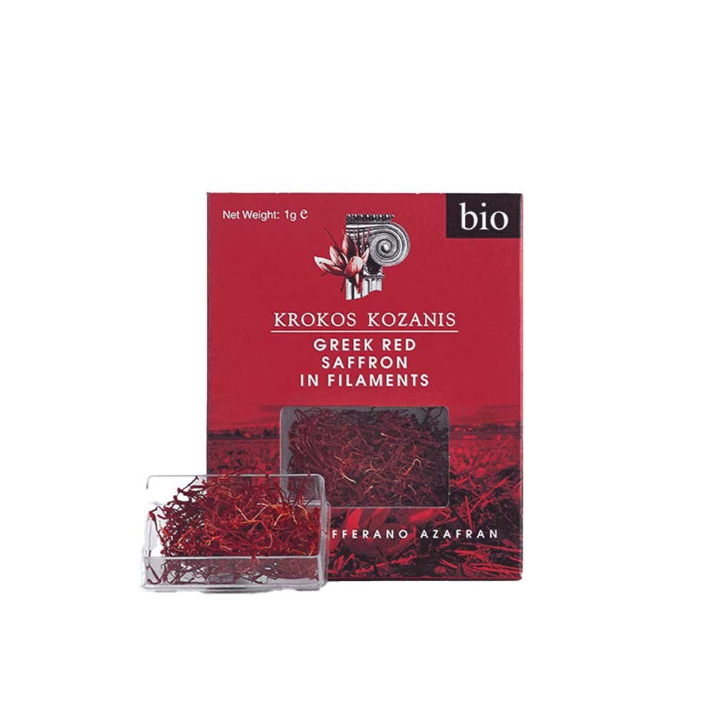 Organic Greek Red Saffron in filaments Krokos Kozanis 1g