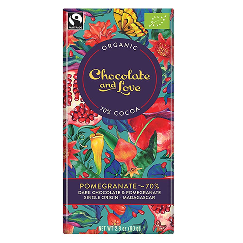 Organic Pomegranate - Dark Chocolate 70% Chocolate and Love Organic Pomegranate - Dark Chocolate 70% Chocolate and Love