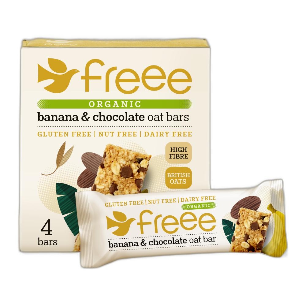 Organic Multipack Banana & Chocolate Oat Bars Freee from Doves Farm 7x4x35g