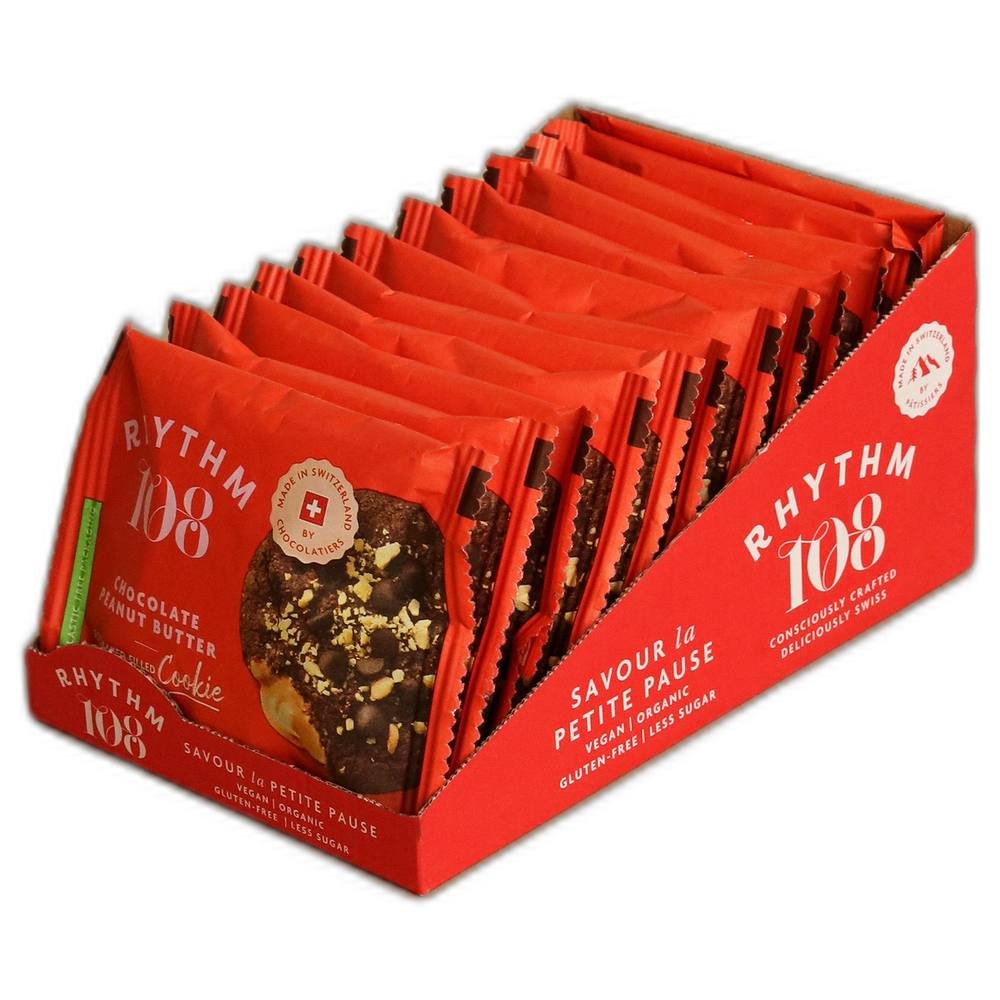Organic Chocolate Peanut Butter Soft Baked Cookie Rhythm 108 12x50g Organic Chocolate Peanut Butter Soft Baked Cookie Rhythm 108 12x50g