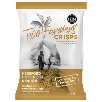 Hop Cheese & Onion Crisps Two Farmers 24x40g Hop Cheese & Onion Crisps Two Farmers 24x40g