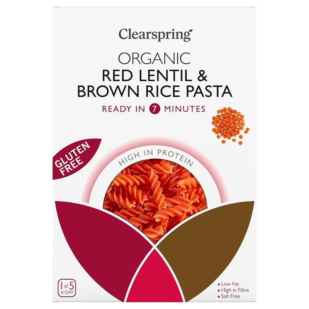 Organic Red Lentil & Brown Rice Fusilli Clearspring 8x250g Organic Red Lentil & Brown Rice Fusilli Clearspring 8x250g
