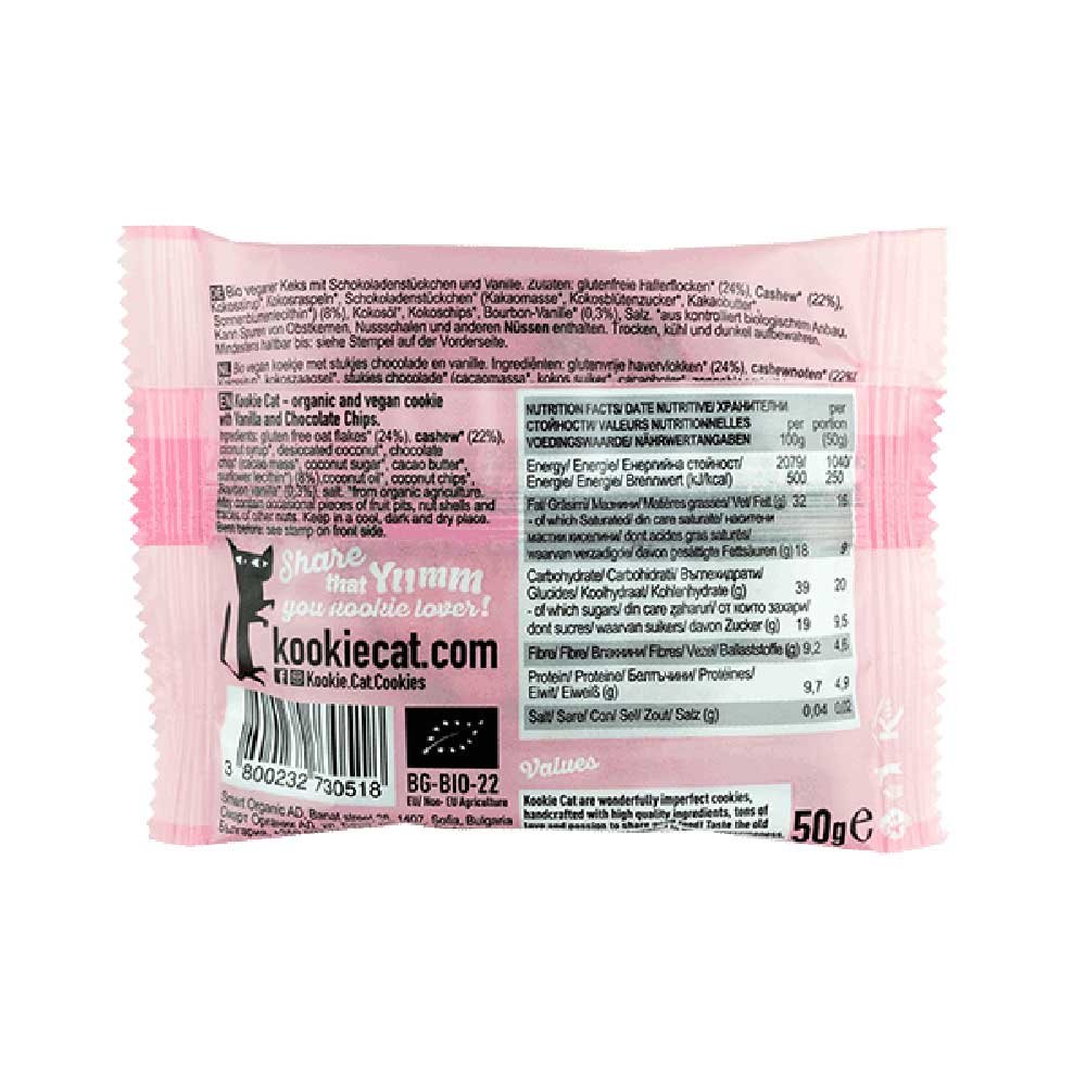 Organic Vanilla Choc Chip Cookie Kookie Cat 50g