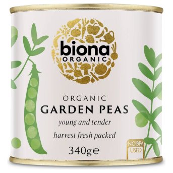 Organic Garden Peas Freshly Canned Biona 6x340g Organic Garden Peas Freshly Canned Biona 6x340g