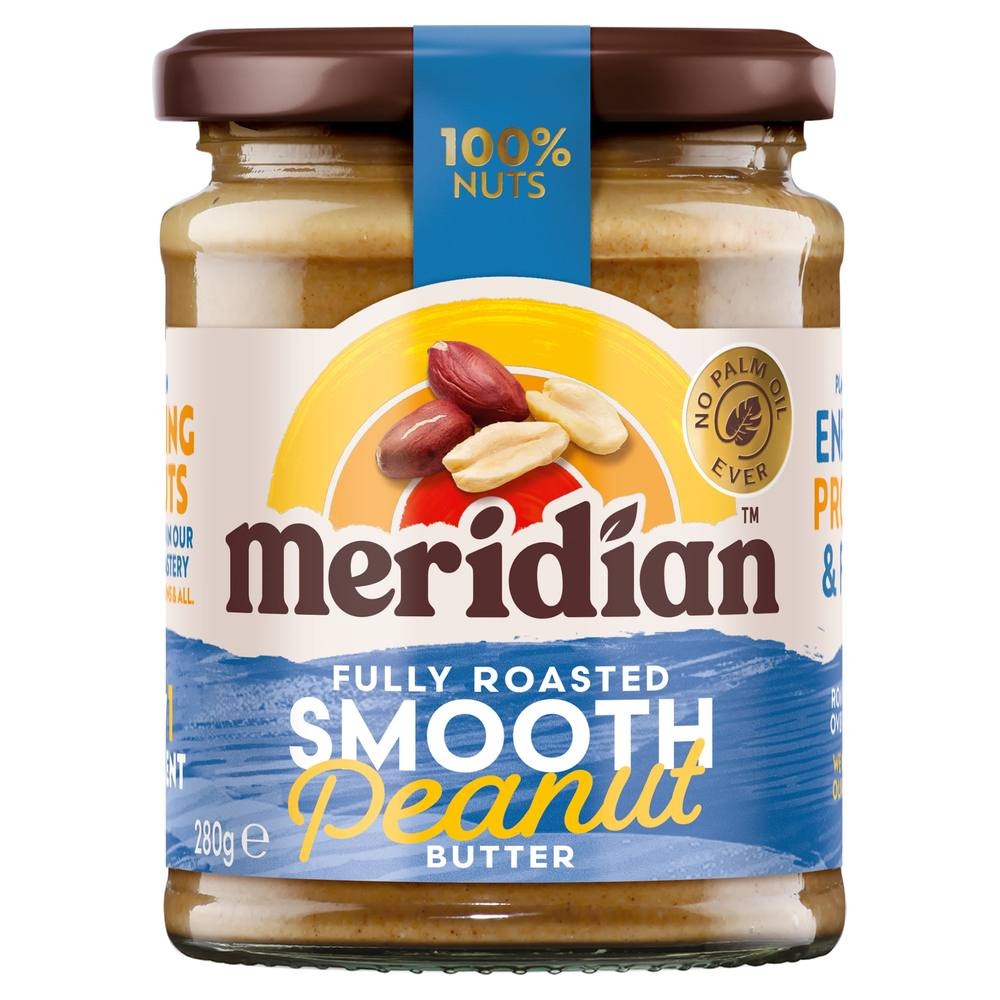 Peanut Butter Smooth 100% - glass Meridian 6x280g Peanut Butter Smooth 100% - glass Meridian 6x280g