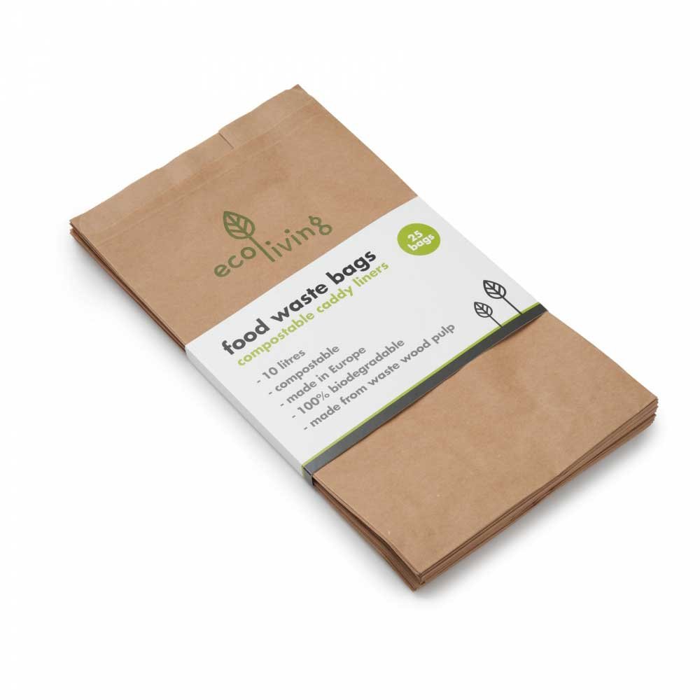 Kraft Paper Food Waste Caddy Liners - 10l ecoLiving 1x25bag