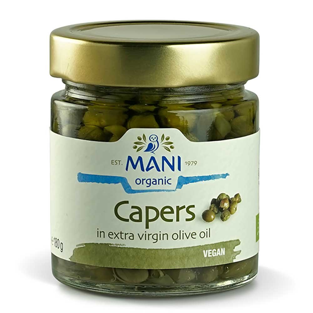Organic Capers in e.v. Olive Oil Mani 180g Organic Capers in e.v. Olive Oil Mani 180g
